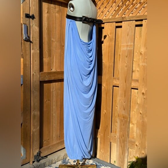 🆕 RAT & BOA 🧿 NWOT Antonie Blue Draped Maxi Dress with Leather Belt, Sz L / XL - Picture 11 of 16